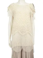 Beige Cut-Out Lace Crystal Embellished Top