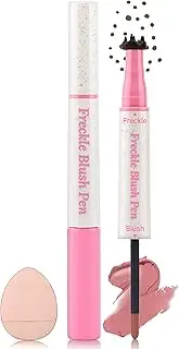 Erinde Natural Freckle Blush Pen, 2 in 1 Dark Brown Liquid Freckle Stamp & Coral Orange Liquid Blush for Cheeks, Long Lasting Waterproof Freckles Tattoo Marker for Natural Sunkissed Makeup #CP01