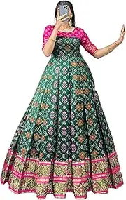 [FASHION BAZAR 365] Indian Women's Jacquard Silk Fabric Patola Print with Zari Weaving Work Gown 11841