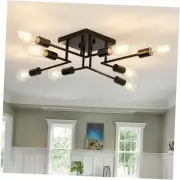 8-Lights Semi Flush Mount Ceiling Light Fixture Modern Metal Sputnik Black