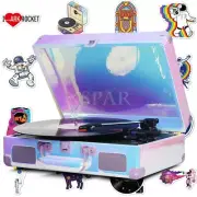 Curiosity Suitcase Bluetooth Turntable with Speakers Record Player w/ Sticker
