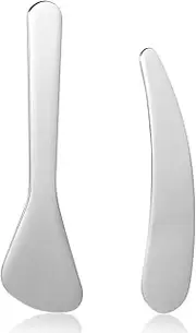 2pcs Stainless Steel Makeup Spatula, Reusable Mini Makeup Spatulas for Cosmetics, Face Mask Applicator, Cosmetic Spatula for Skincare, Beauty Spatula for Lotions for Sampling and Mixing Creams, Silver
