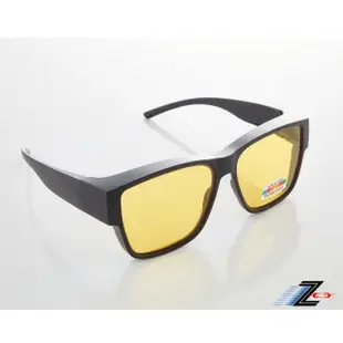 【Z-POLS】加大方框套鏡 頂級消光霧黑框搭Polarized夜用黃偏光抗UV400包覆式太陽眼鏡(有無近視皆可用)