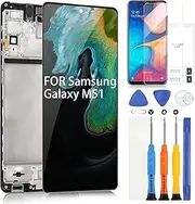 OLED Screen for Samsung Galaxy M51 LCD Screen for Galaxy M51 M515 M515F M515F/DS LCD Display Touch Screen Assembly with Repair Kit (Black with Frame, 6.7 Inch)