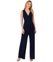 Adrianna Papell Womens Pintucked Jersey Jumpsuit, Blue, 16