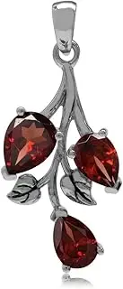 Silvershake Pear Shape Gemstone Antique Finishing 925 Sterling Silver Leaf Pendant or Pendant with 18 Inch Chain Necklace Jewelry for Women