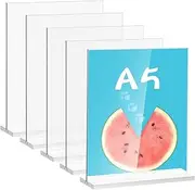 Doafoce 5 Pack Perspex Display Stands A5 Acrylic Sign Holders Plastic Display Stands Table Menu Holders A5 for Counter Restaurant Hotel Office (T-Shape, Double-Side)