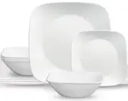 Corelle 12 piece Pure White Square Dinnerware Set Service for 4