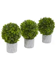 Nearly Natural Set of 3 Boxwood Artificial Mini Topiaries