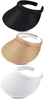 [Jualyue] 3 Pieces Sun Visor Hats Summer Wide Brim Clip on Beach Adjustable Large Brim Cap Hat for Women