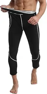 [Bauffs] Men's sauna sports shorts, high waist compression pants, thermal shaping pants with pockets, sweat-absorbing and warm,Silver,Small