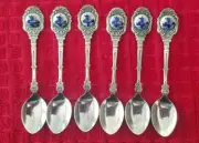 Group of 6 Blue Enamel Holland Windmills Collectible Silverplate Spoons #6109