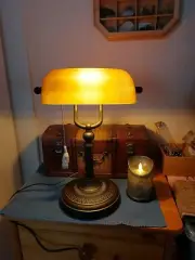 Matte Amber Glass Shade Banker Desk Lamp Table Lamp Pull Chain Switch EU Plug