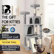 BEASTIE Cat Tree with Hammock Scratching Post Light Grey 161cm