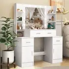 White Dressing Table With 3 Drawers Mirror 11 Bulbs Set Makeup Desk Vanity Table