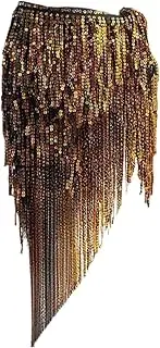 [Qianly] Belly Dance Hip Scarf Wrap Sequin Tassel Skirt for Ballroom Rumba