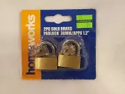 Homeworks 2pc Brass Padlocks 30mm/1.2" - Mini Locks for Luggage, Jewely Boxes