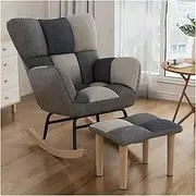 Modern Gray Rocking Nursery Chair Glider with Foot Stool High Wingback Recliner Chair Upholstered Comfy Cushion Perfect for Living Room or Bedroom