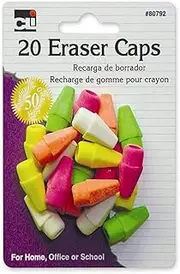 Charles Leonard Pencil Eraser Caps, Neon, Assorted, 20-Pack (80792)
