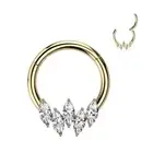 Piercing Ring Segment Steel Golden Five Rhinestone Marquise ( Ear,Daith ,Septum)