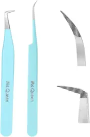 Ms.Queen Tweezers for Eyelash Extensions, 2Pcs Fiber Tip Isolation Tweezers a...