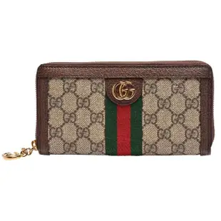 【GUCCI 古馳】經典Ophidia GG印花帆布牛皮飾邊拉鍊長夾(棕523154-96IWG-8745)