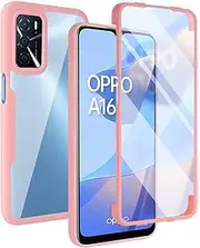 [Hi-Case] 360 Degree Case for Oppo A16/A16s/A54s Crystal Anti-Yellow Case, Full Body Shockproof Mobile Phone Case with Built-in Screen Protector, Silicone Bumper Protective Case, Pink