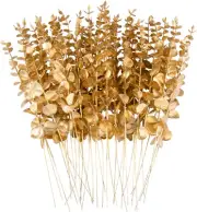 FEQO 36 Pcs Gold Eucalyptus Stems Artificial Leaves 36 pcs,
