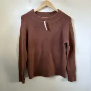 Ann Taylor Sweater Small Mockneck Wool Blend Pullover Brown Fuzzy Cozy NWT