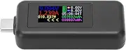 Tnfeeon USB C 2 Voltmeter 2 in 1 Meter Power Test with Storage Color Screen and PoweOff, DC4-30V, for Smartphone Computer, Black