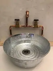 Galvanized Bucket Washtub/Sink Industrial Copper Pipe Faucet & Drain (Size 2)