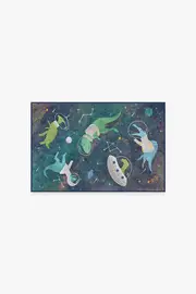 60' x 90' | Machine Washable Runner Rug | Kid & Pet Friendly | Indoor Rug | Dinosaurs in Space Rug | Ruggable