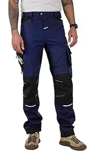 [Ellobird] Men's Construction Work Utility Pants Relaxed Fit Stretch Flex Cordura Double Knee Reinforcement Carpenter Cargo