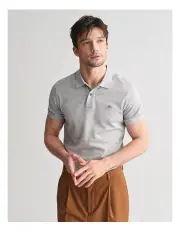 [Gant] Slim Fit Shield Piqu Polo Shirt in Grey Melange