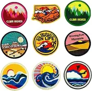 Hohopeti 9 Pcs Cartoon Cloth Stickers Round Embroidery Patches DIY Ironing Applique for Jackets Jeans Bags Clothing Arts Crafts Mixed Style Fun Elements