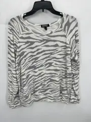 Buffalo David Bitton Sweatshirt Womens Large Gray White Animal Print Soft Knit