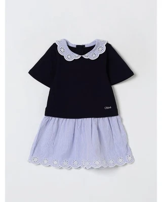 Chloe Eyelet Trim Peter Pan Collar Dress Kids Blue Outerwear