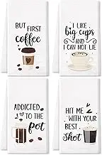 Vansolinne Coffee Kitchen Waffle Towels Funny Decor Set of 4 - Coffee Bar Towels for Mom and Hostess Gifts