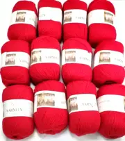 12 Rolls - YAR XLEX 35% Merino Blend Dyed Wool Yarn - RED 50g / 1.75 OZ