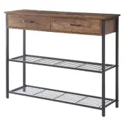 Rustic Entryway and Console Table with 2 Drawers, Brown