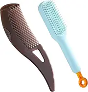 Self Cleaning Hair Comb Set, 2 Pieces, Anti-Dandruff Comb with Cleaning Pen, Brown and Mint Green