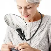 5X Hands Free Magnifying Glass Adjustable Magnifier with4.33in Diameter Lens and Stand Neckwear for Reading Seniors Low Vision Sewing Crafting Cross Stitch Ins
