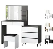 ALFORDSON Dressing Table Stool Set Makeup Vanity Desk with Mirror, Chair and Storage Cabinet, Vanity Dresser Organiser for Women Bedroom Dressing Room, Grey White