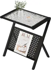 Outdoor Side Table, Waterproof End Table with Storage, Small Coffee Table for Living Room Bedroom Patio