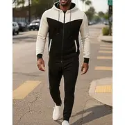 Men's Tracksuit Sweatpants Athleisure Long Sleeve Windproof Gym Training Running Sportswear Activewear Color Block White Army Green Red