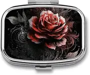 Small Pill Case with 2 Compartment Flat Rose Medicine Pill Case Personalized Travel Pill Box for Purse Travel Pill Organizer Portable Daily Pill Box for Vitamins Supplements Medication, Style, One