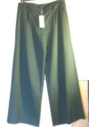 $278 BNWT EILEEN FISHER Drapey Tencel Stretch PINE Wide Leg Trouser Pants 10 M