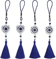 SING F LTD 4PCS Evil Eye Hanging Ornament Turkish Eye Pendant Lucky Protection Charm Decoration with Blue Beads Tassel for Rear View Mirror Home Office Door