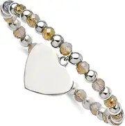 [JewelryWeb] Stainless Steel Polished Love Heart Dangle 6mm Glass Beaded Stretch Bracelet-Stretch-Bracelet for Women