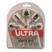 Ultra ROUTER BIT SET 1605KA 5-Pieces 6.4mm Shaft, Tungsten Carbide Tipped
